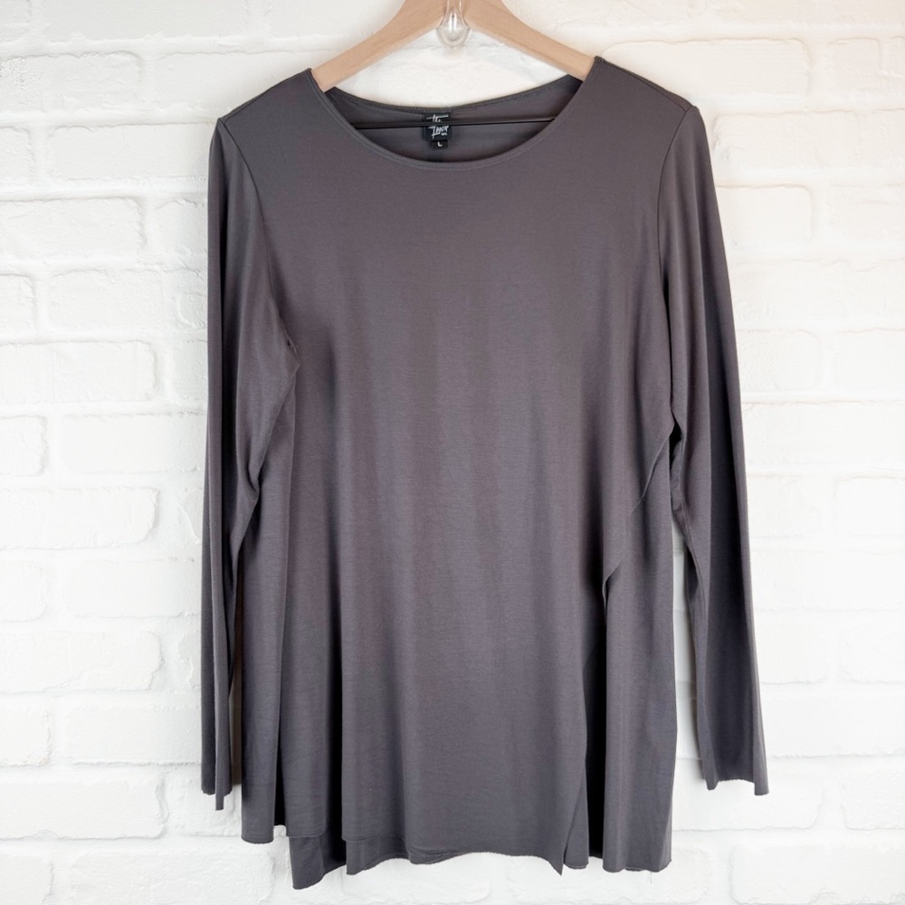 The Frock Dark Taupe Gray Long Sleeve Tunic Top Classic Flowy Large